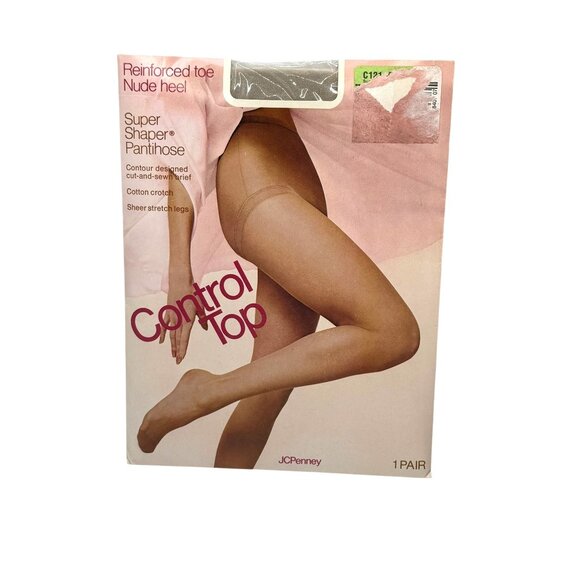 JCPenney Control Top Super Shaper Pantyhose Nude Heel Reinforced Toe - Picture 1 of 5